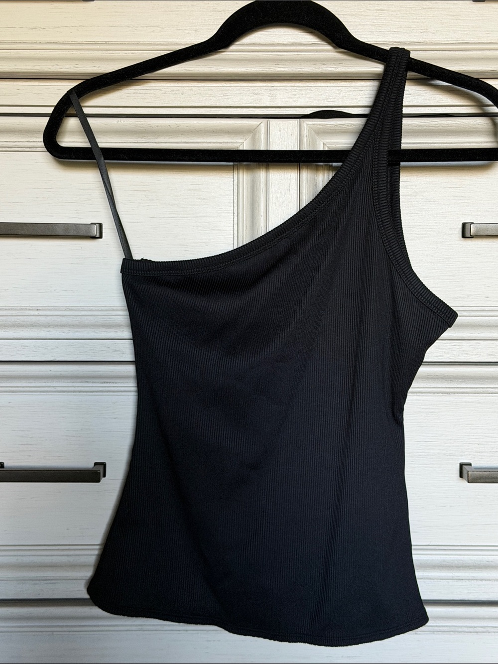 White House Black Market Black One-Shoulder Ribbed Top